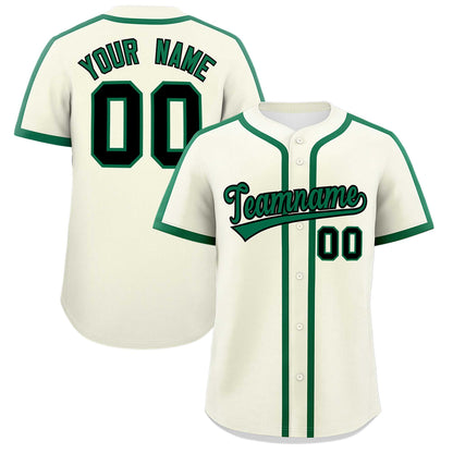 Custom Cream Kelly Green Personalized Classic Authentic Baseball Jersey