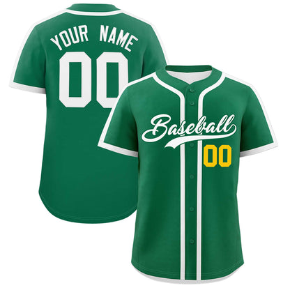 Custom Kelly Green White Personalized Classic Authentic Baseball Jersey