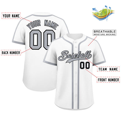 Custom White Gray Personalized Classic Authentic Baseball Jersey