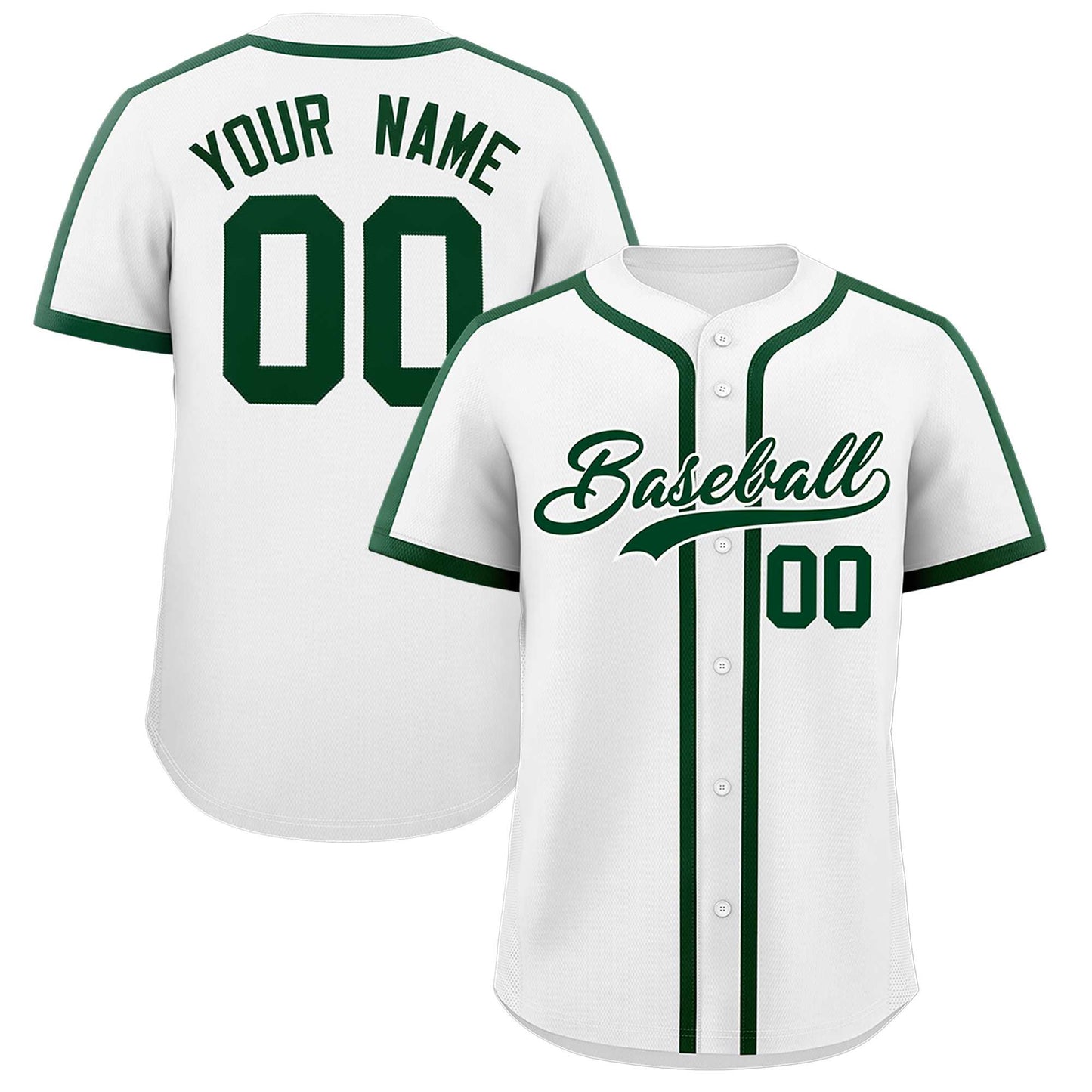 Custom White Green Personalized Classic Authentic Baseball Jersey