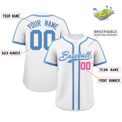 Custom White Light Blue Personalized Classic Authentic Baseball Jersey