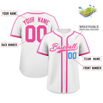 Custom White Pink Personalized Classic Authentic Baseball Jersey