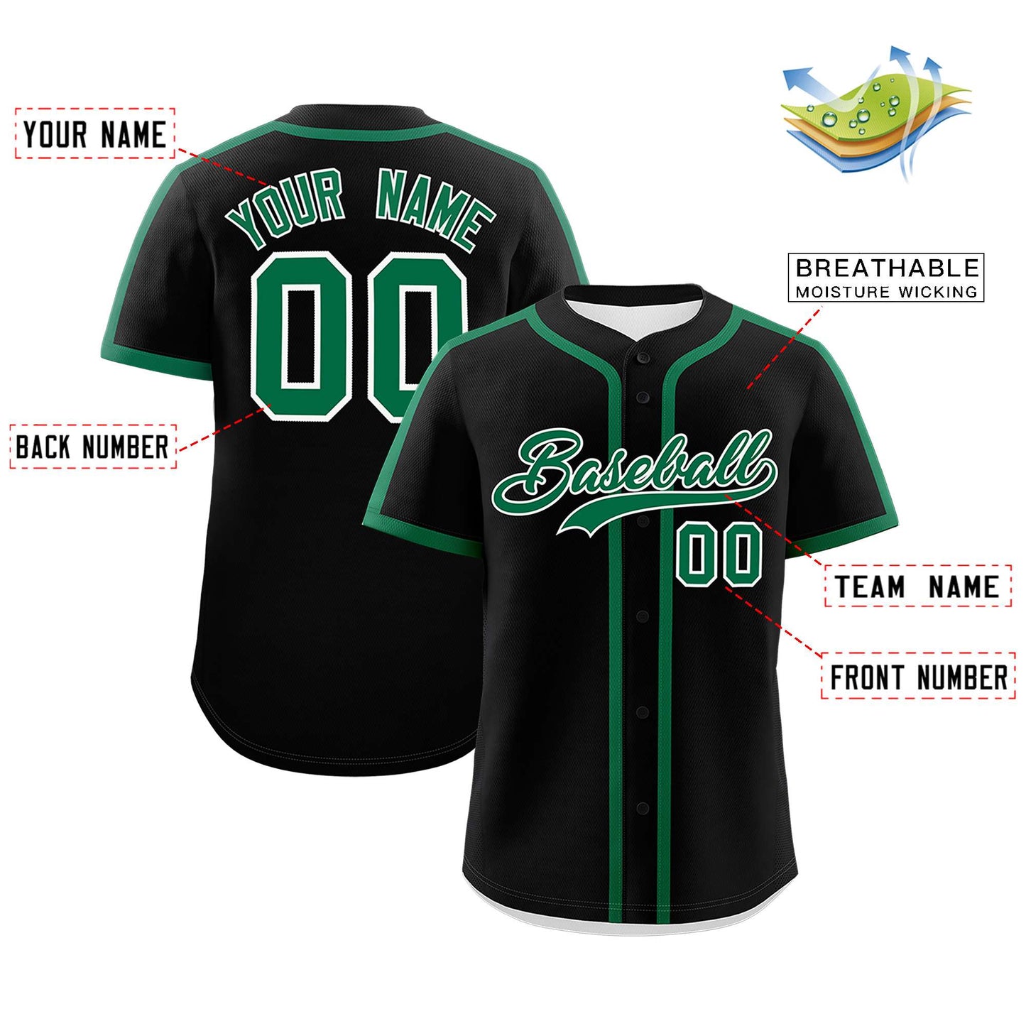 Custom Black Kelly Green Personalized Classic Authentic Baseball Jersey