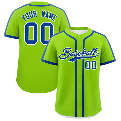 Custom Neon Green Royal Personalized Classic Authentic Baseball Jersey