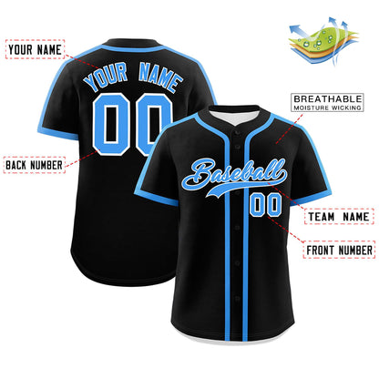 Custom Black Powder Blue Personalized Classic Authentic Baseball Jersey