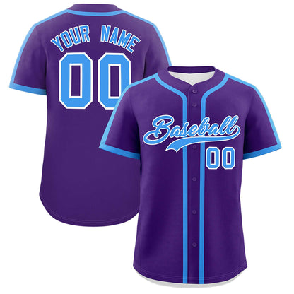 Custom Purple Powder Blue Personalized Classic Authentic Baseball Jersey