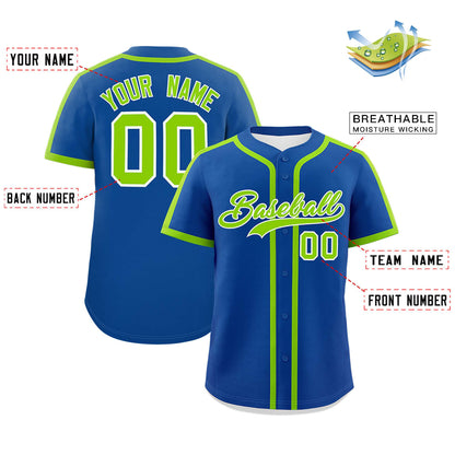 Custom Royal Neon Green Personalized Classic Authentic Baseball Jersey