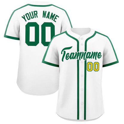 Custom White Kelly Green Personalized Classic Authentic Baseball Jersey