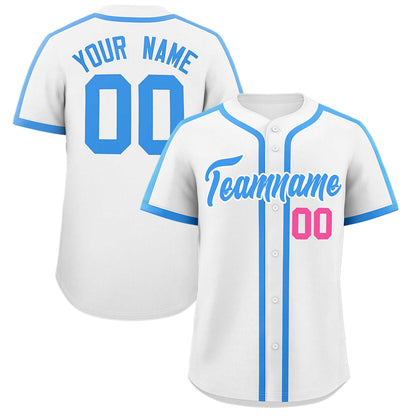 Custom White Powder Blue Personalized Classic Authentic Baseball Jersey