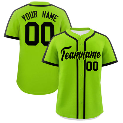 Custom Neon Green Black Personalized Classic Authentic Baseball Jersey