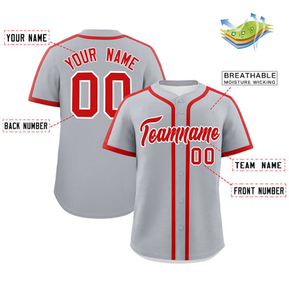 Custom Gray Red Personalized Classic Authentic Baseball Jersey