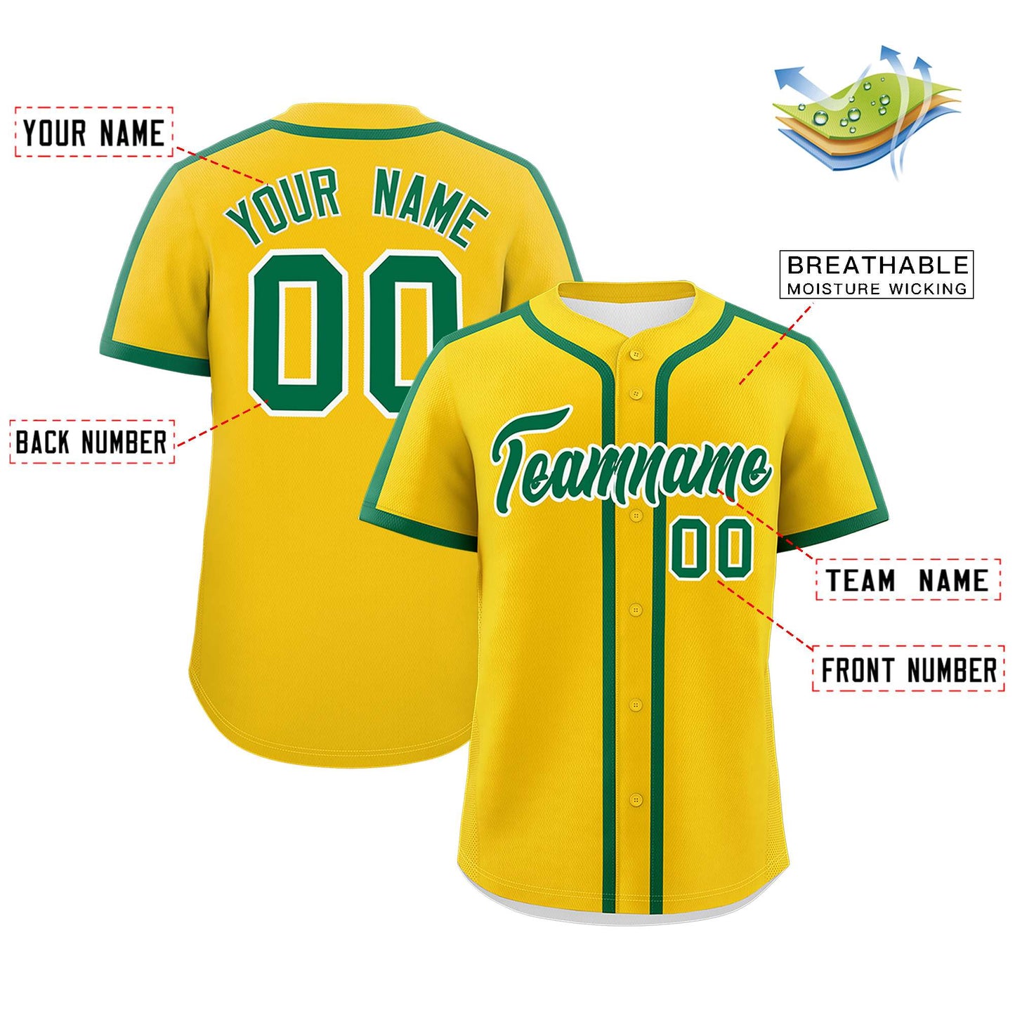 Custom Gold Kelly Green Personalized Classic Authentic Baseball Jersey