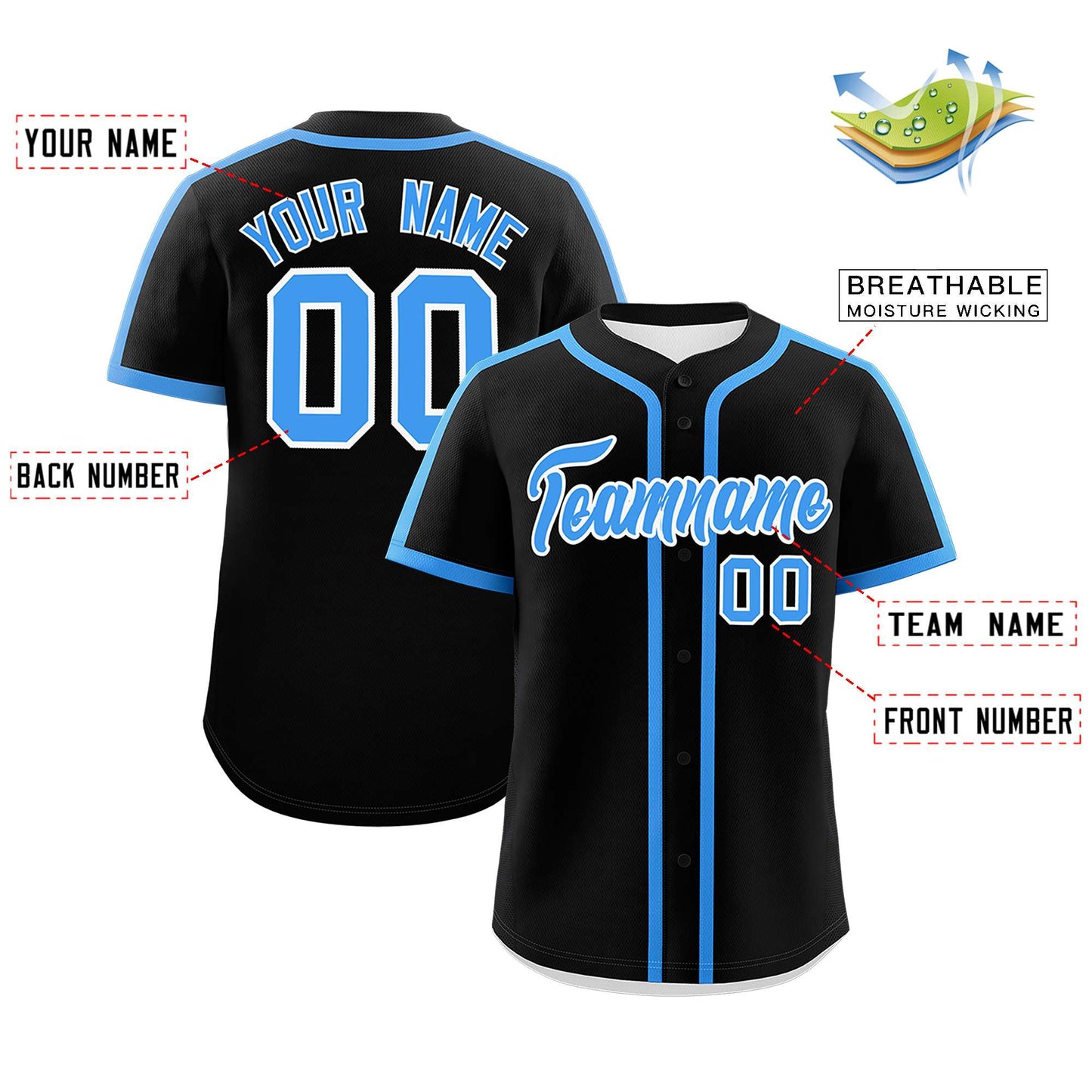 Custom Black Powder Blue Personalized Classic Authentic Baseball Jersey