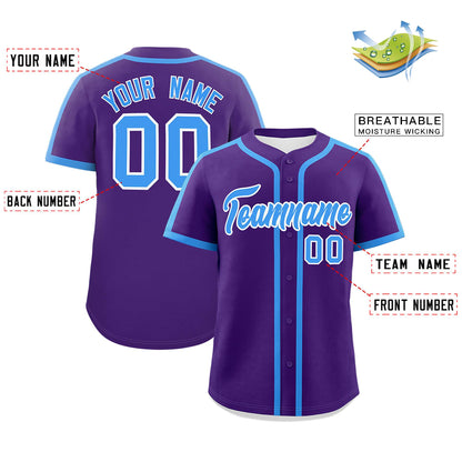 Custom Purple Powder Blue Personalized Classic Authentic Baseball Jersey