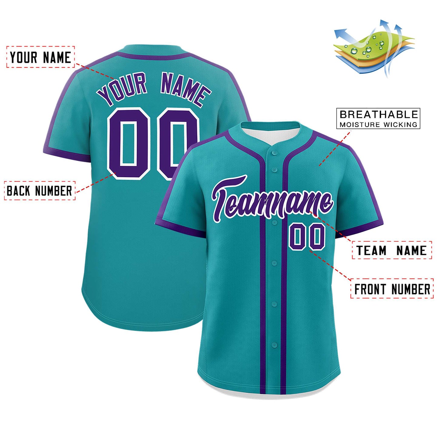 Custom Teal Purple Personalized Classic Authentic Baseball Jersey