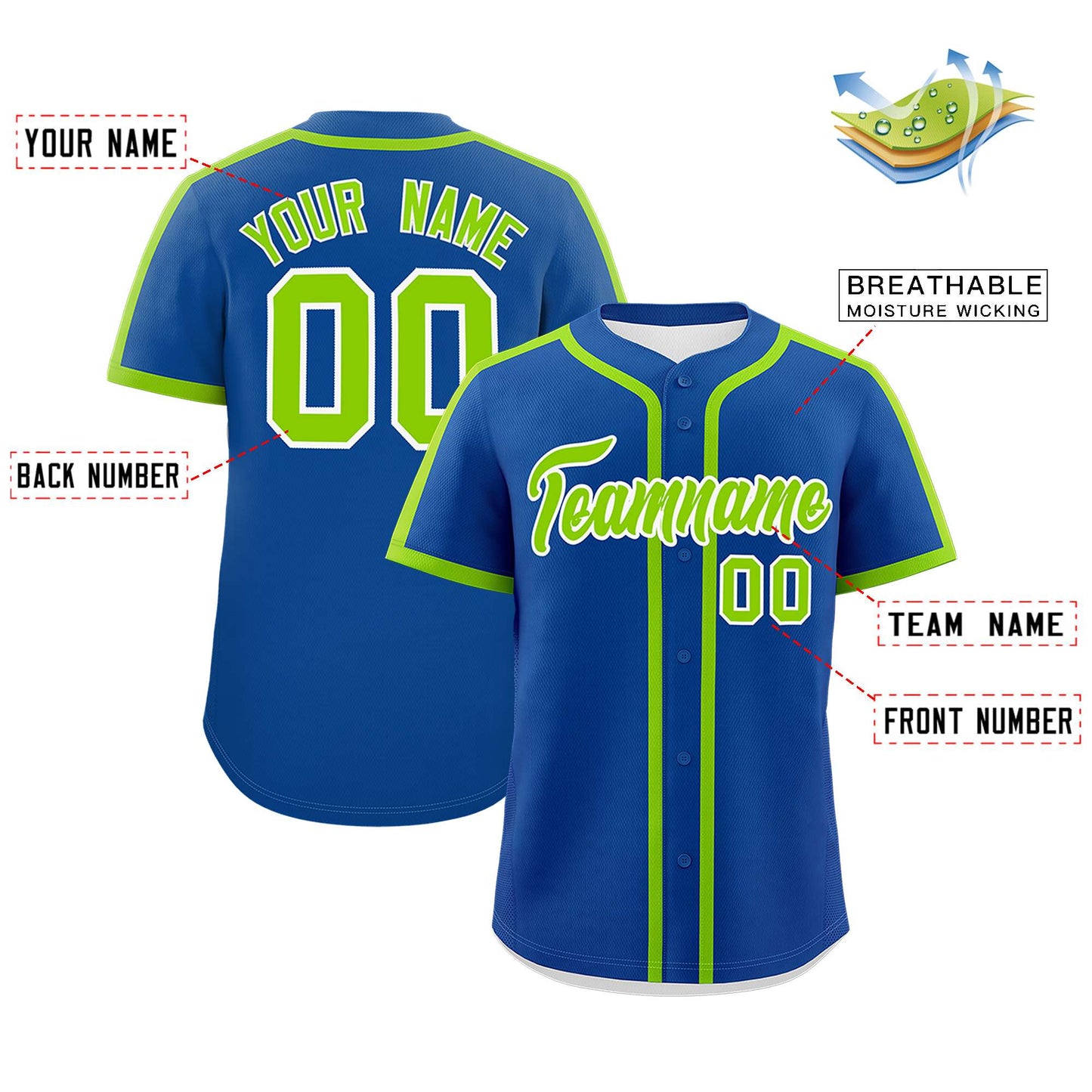 Custom Royal Neon Green Personalized Classic Authentic Baseball Jersey