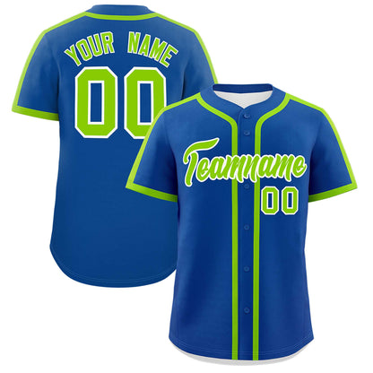 Custom Royal Neon Green Personalized Classic Authentic Baseball Jersey