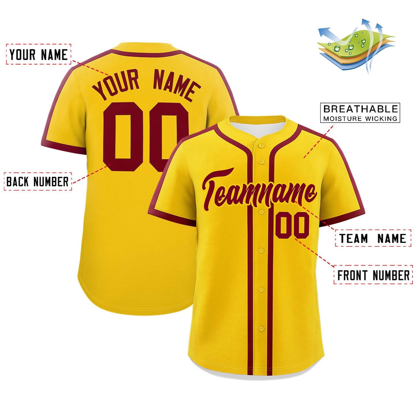 Custom Gold Crimson Personalized Classic Authentic Baseball Jersey