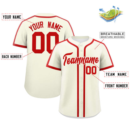 Custom Cream Red Personalized Classic Authentic Baseball Jersey