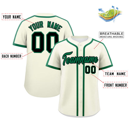 Custom Cream Kelly Green Personalized Classic Authentic Baseball Jersey