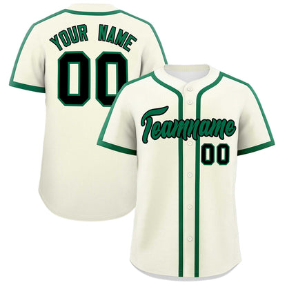 Custom Cream Kelly Green Personalized Classic Authentic Baseball Jersey