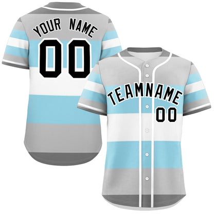 Custom Gray Powder Blue-White Demiboy For Pride Month Color Block Authentic Baseball Jersey