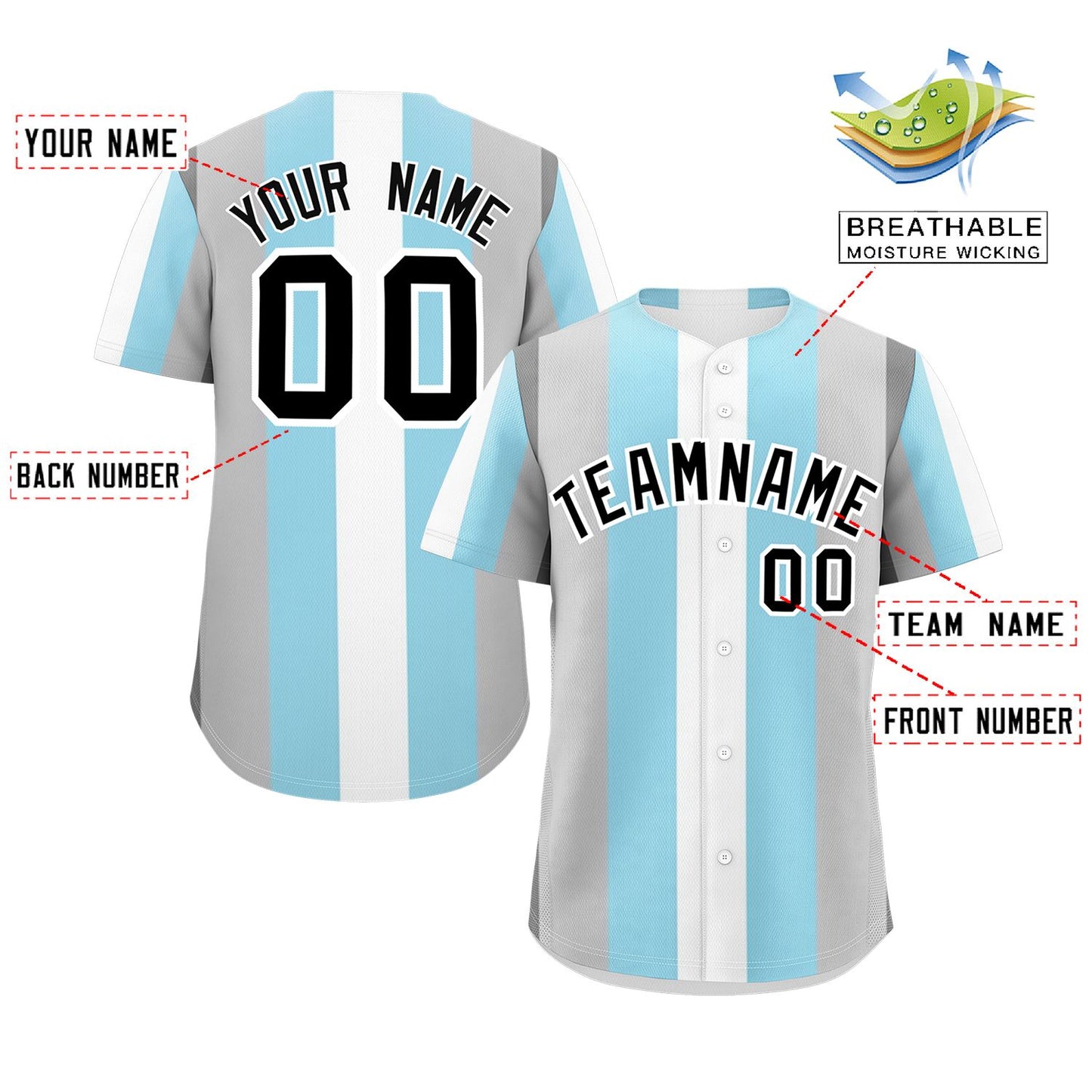 Custom Gray Powder Blue-White Demiboy For Pride Month Color Block Authentic Baseball Jersey