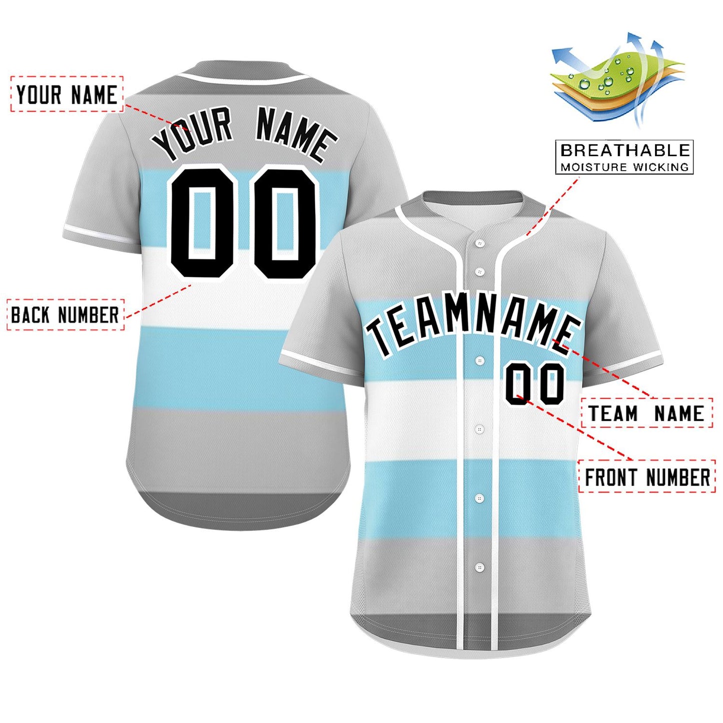 Custom Gray Powder Blue-White Demiboy For Pride Month Color Block Authentic Baseball Jersey