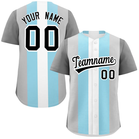 Custom Gray Powder Blue-White Demiboy For Pride Month Color Block Authentic Baseball Jersey