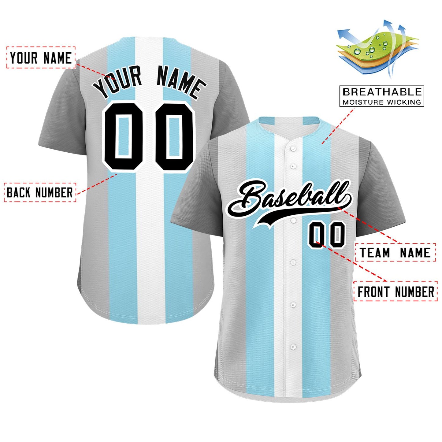 Custom Gray Powder Blue-White Demiboy For Pride Month Color Block Authentic Baseball Jersey