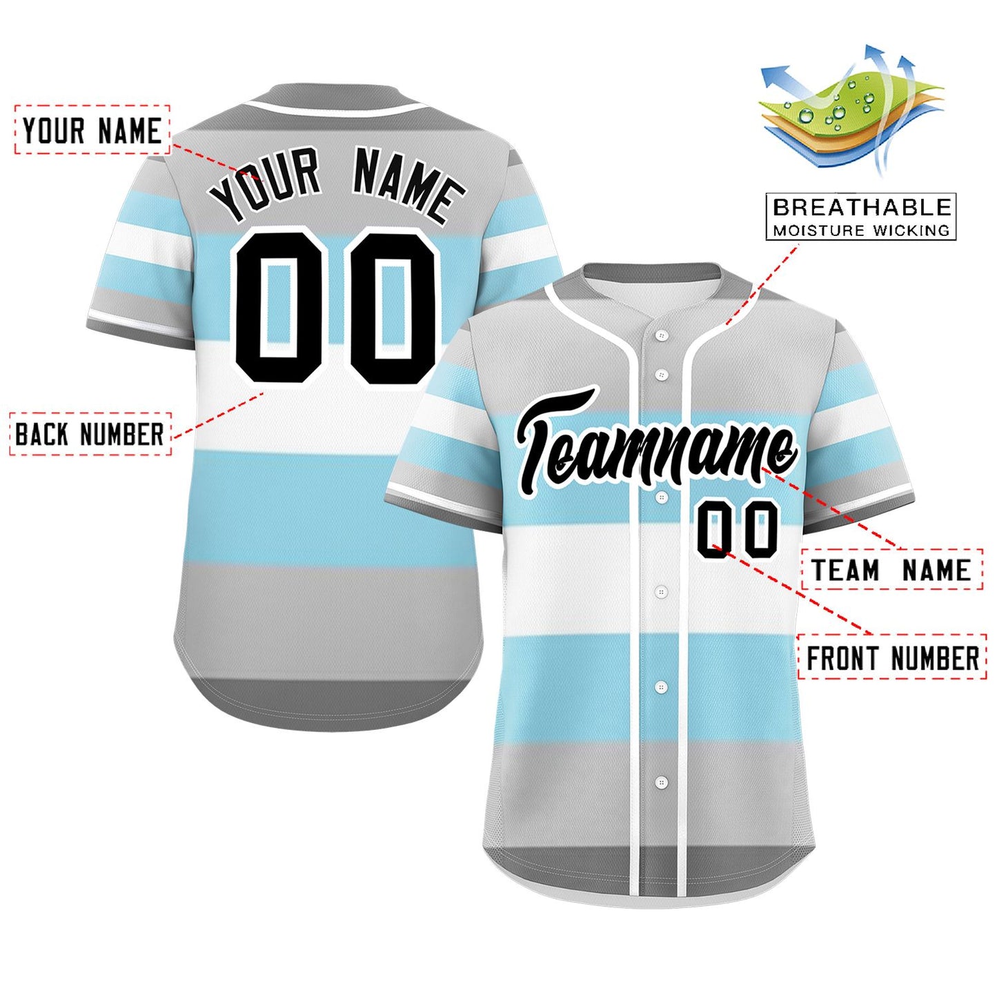 Custom Gray Powder Blue-White Demiboy For Pride Month Color Block Authentic Baseball Jersey