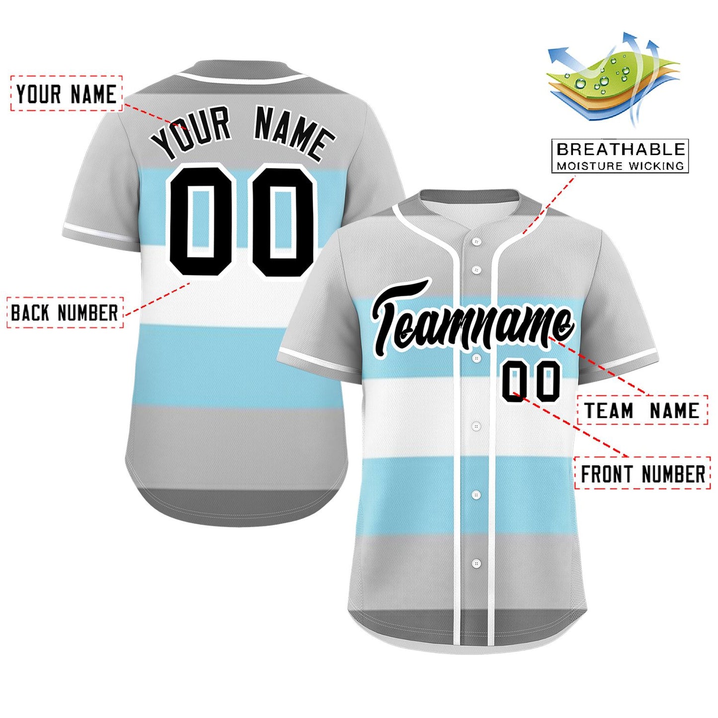 Custom Gray Powder Blue-White Demiboy For Pride Month Color Block Authentic Baseball Jersey