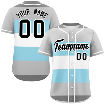 Custom Gray Powder Blue-White Demiboy For Pride Month Color Block Authentic Baseball Jersey