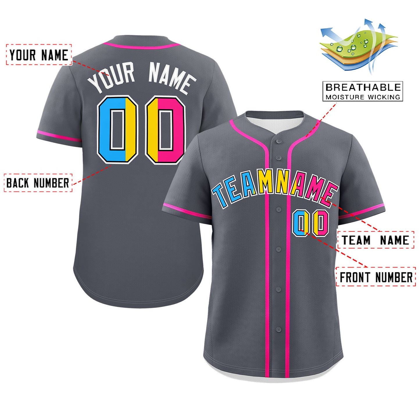 Custom Dark Gray Pansexuality For Pride Month Classic Style Authentic Baseball Jersey