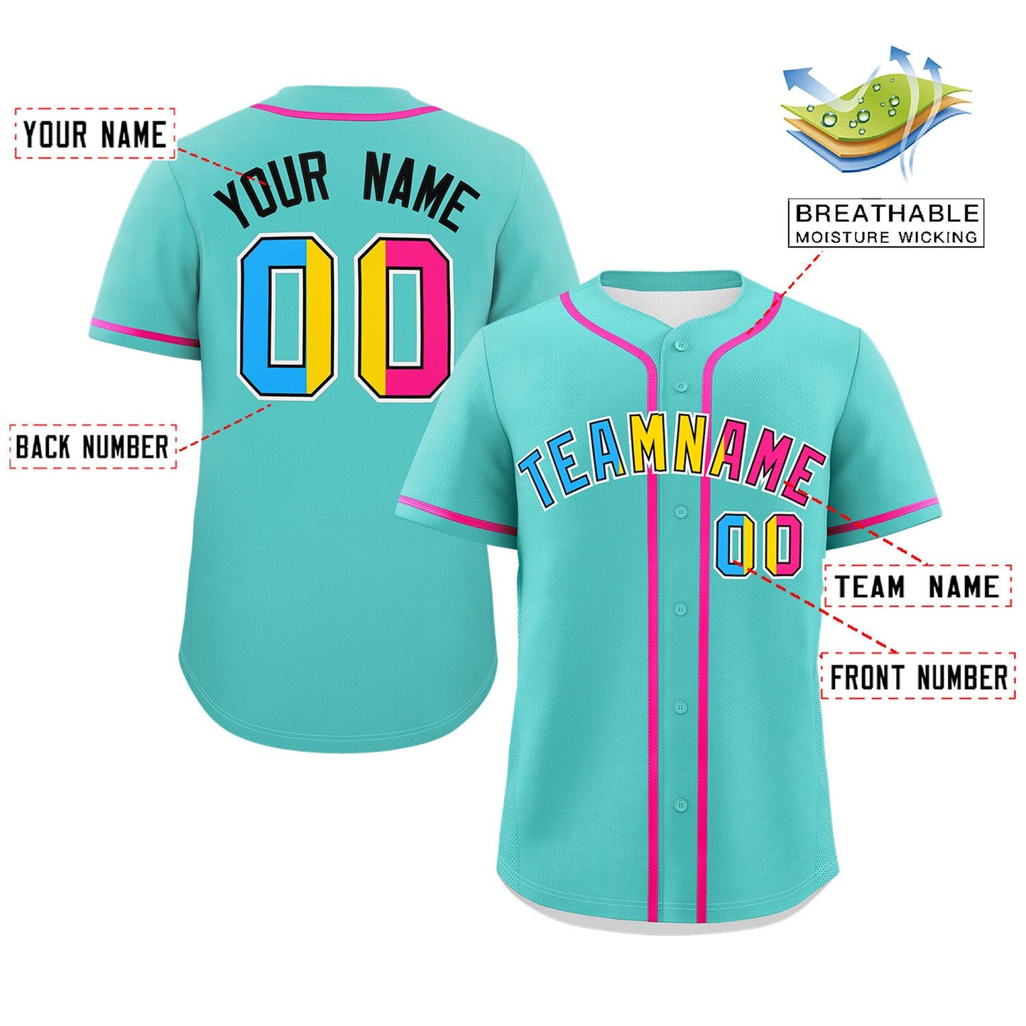 Custom Aqua Pansexuality For Pride Month Classic Style Authentic Baseball Jersey