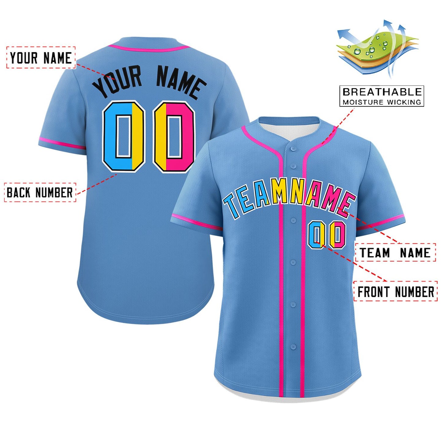 Custom Light Blue Pansexuality For Pride Month Classic Style Authentic Baseball Jersey