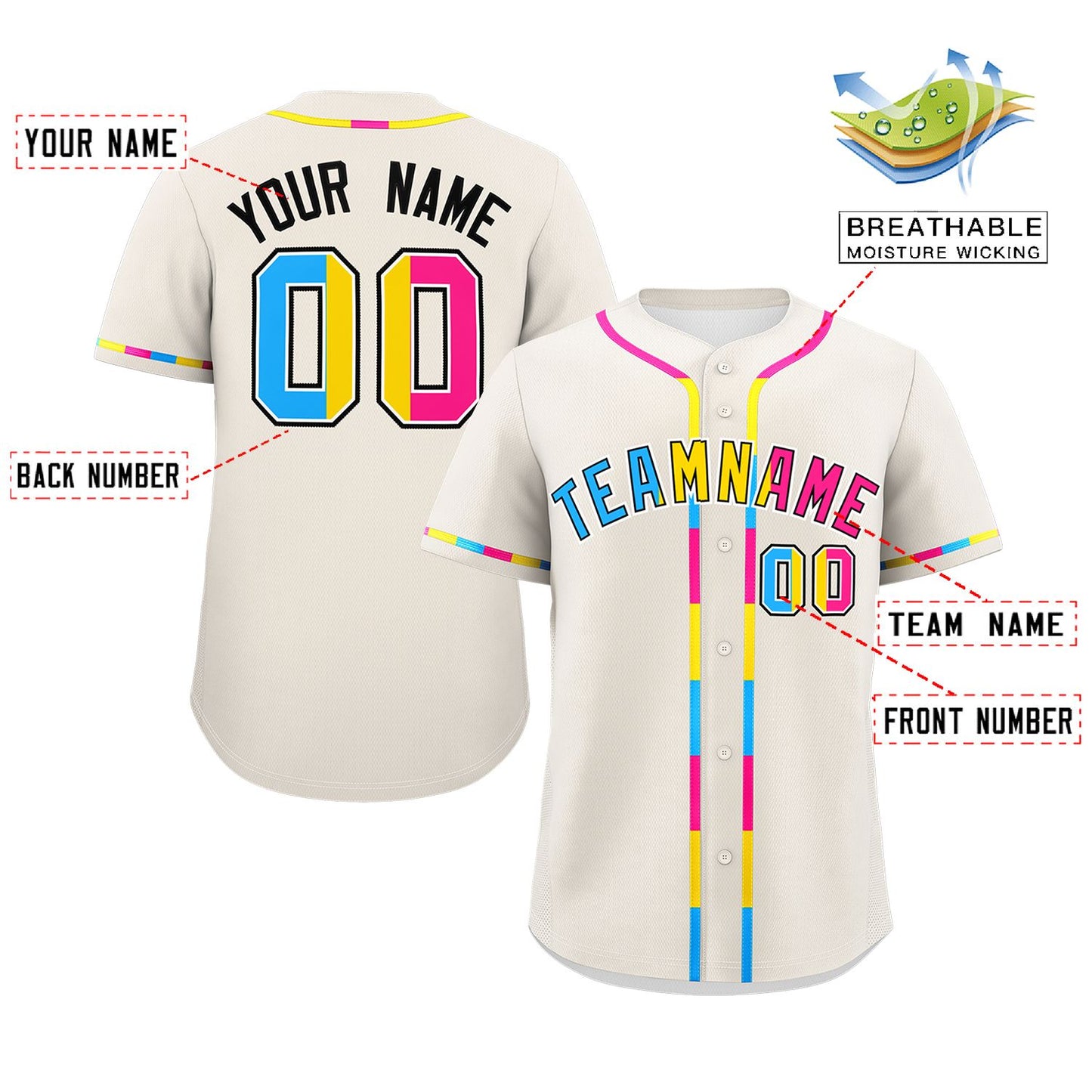 Custom Cream Pansexuality For Pride Month Classic Style Authentic Baseball Jersey