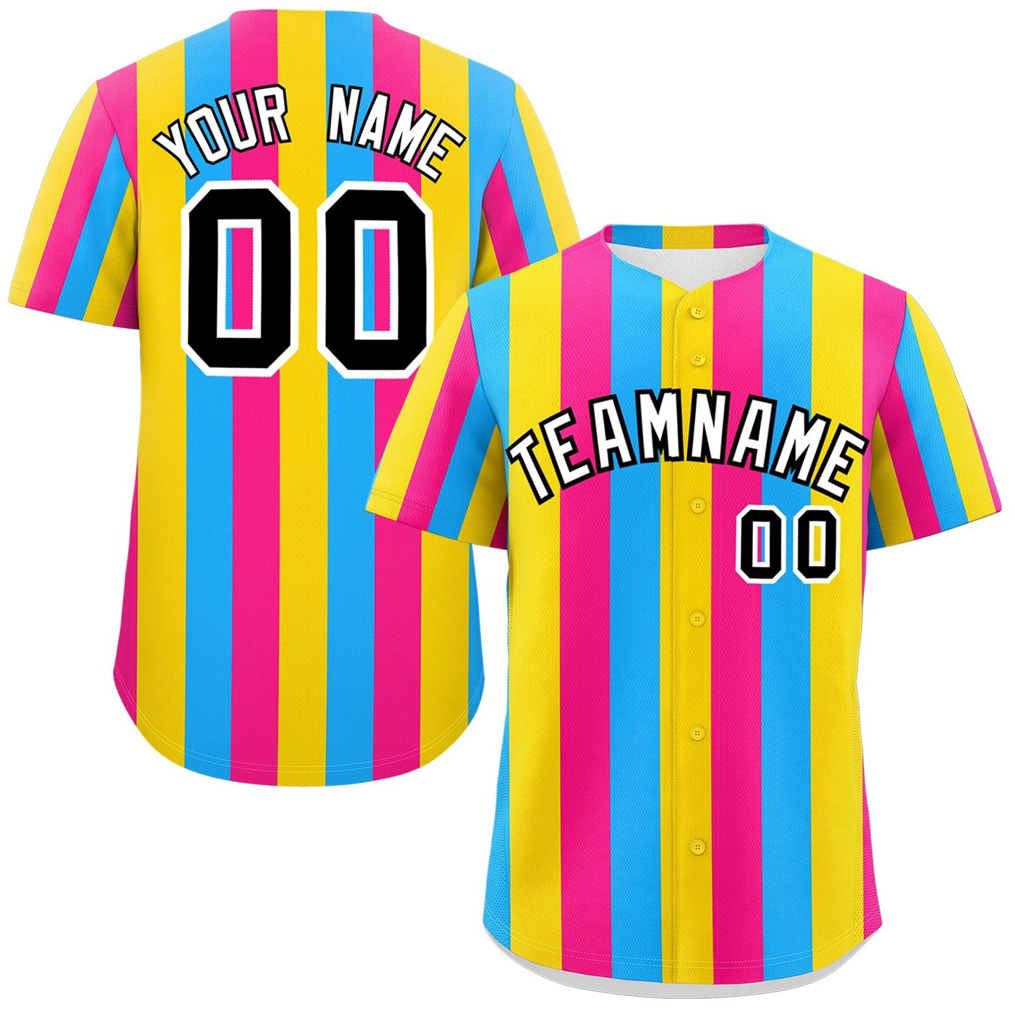 Custom Pink Gold-Powder Blue Pansexuality For Pride Month Color Block Authentic Baseball Jersey