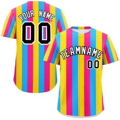 Custom Pink Gold-Powder Blue Pansexuality For Pride Month Color Block Authentic Baseball Jersey