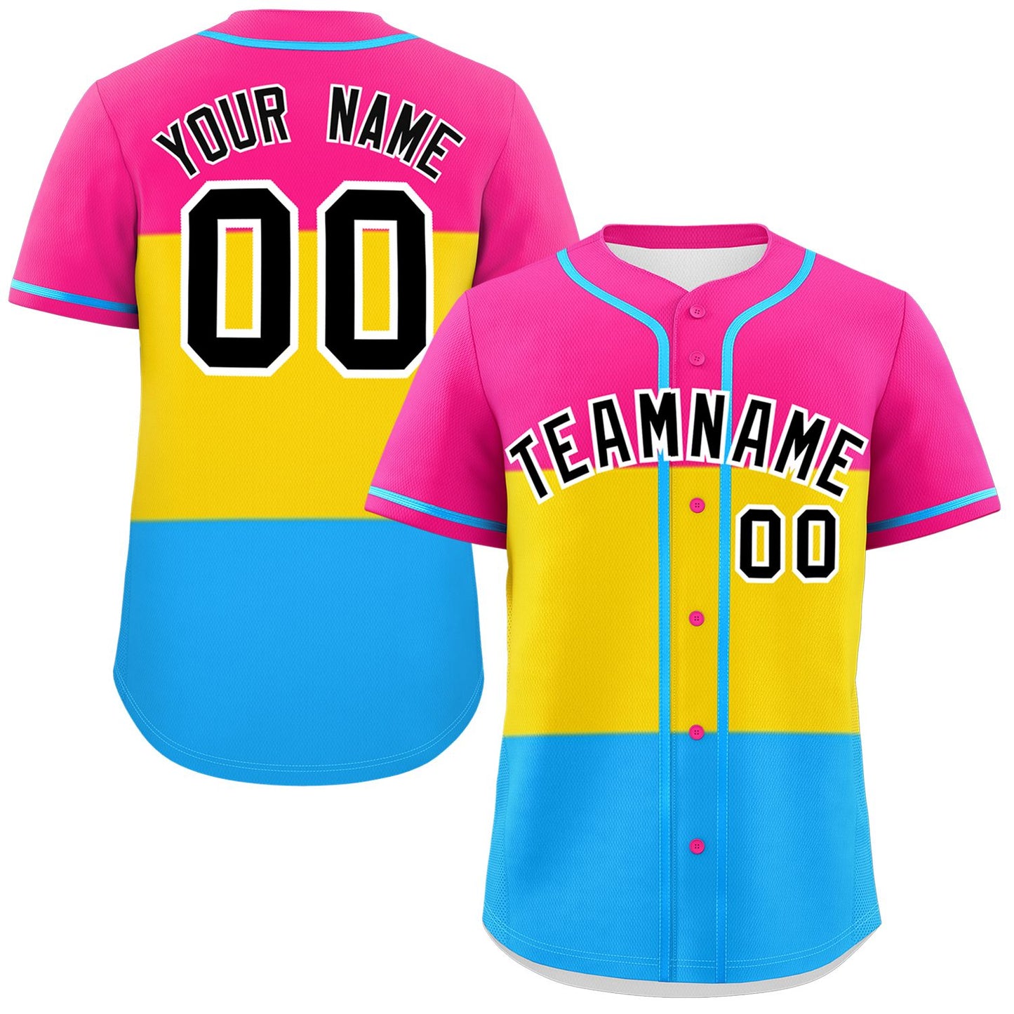 Custom Pink Gold-Powder Blue Pansexuality For Pride Month Color Block Authentic Baseball Jersey