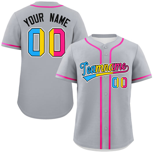 Custom Gray Pansexuality For Pride Month Classic Style Authentic Baseball Jersey