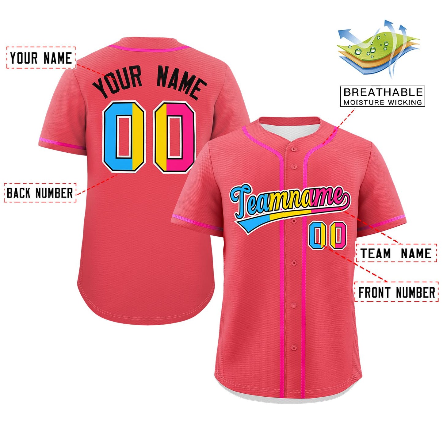 Custom Light Red Pansexuality For Pride Month Classic Style Authentic Baseball Jersey