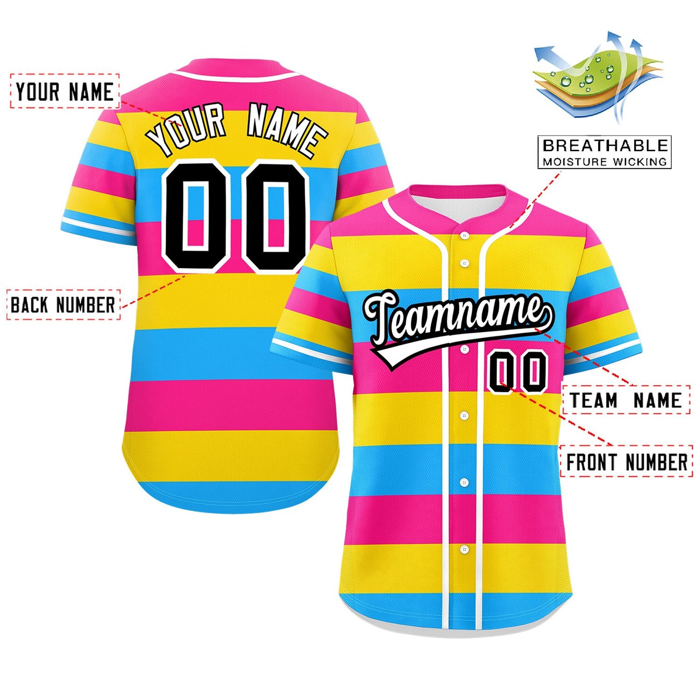 Custom Pink Gold-Powder Blue Pansexuality For Pride Month Color Block Authentic Baseball Jersey