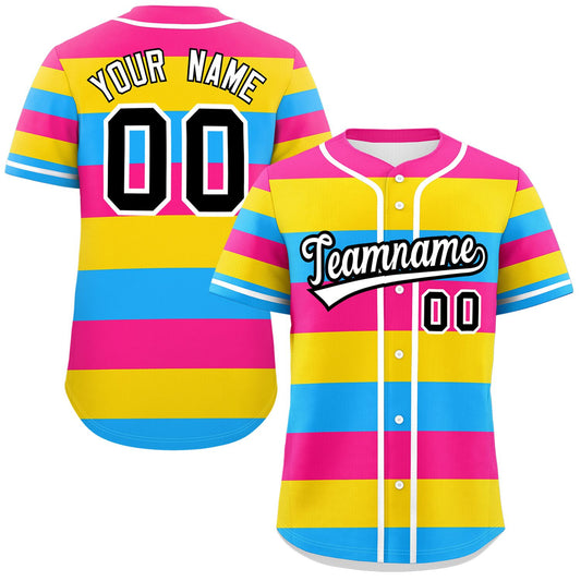 Custom Pink Gold-Powder Blue Pansexuality For Pride Month Color Block Authentic Baseball Jersey