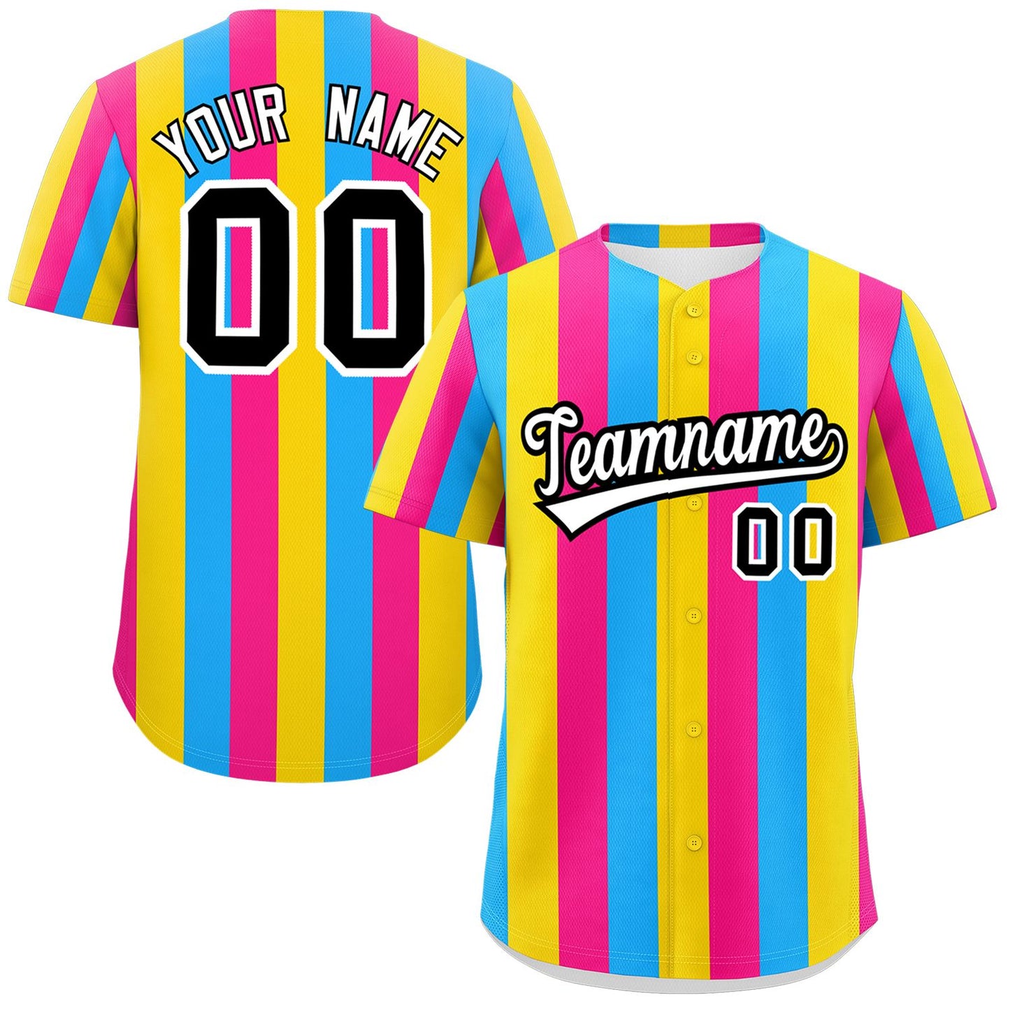 Custom Pink Gold-Powder Blue Pansexuality For Pride Month Color Block Authentic Baseball Jersey