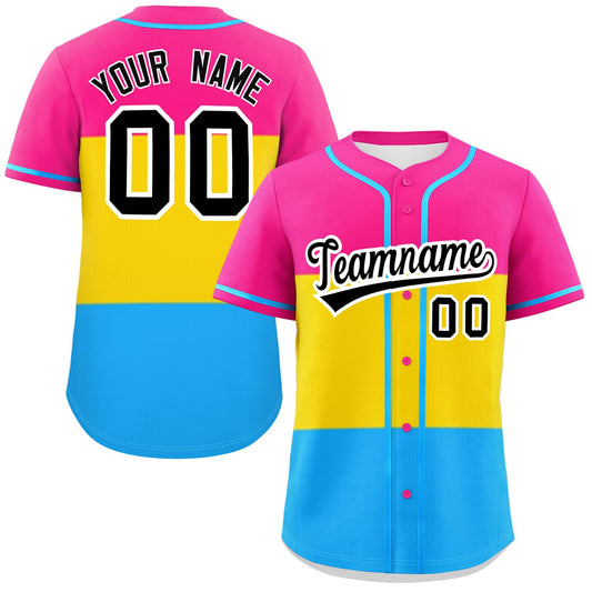 Custom Pink Gold-Powder Blue Pansexuality For Pride Month Color Block Authentic Baseball Jersey