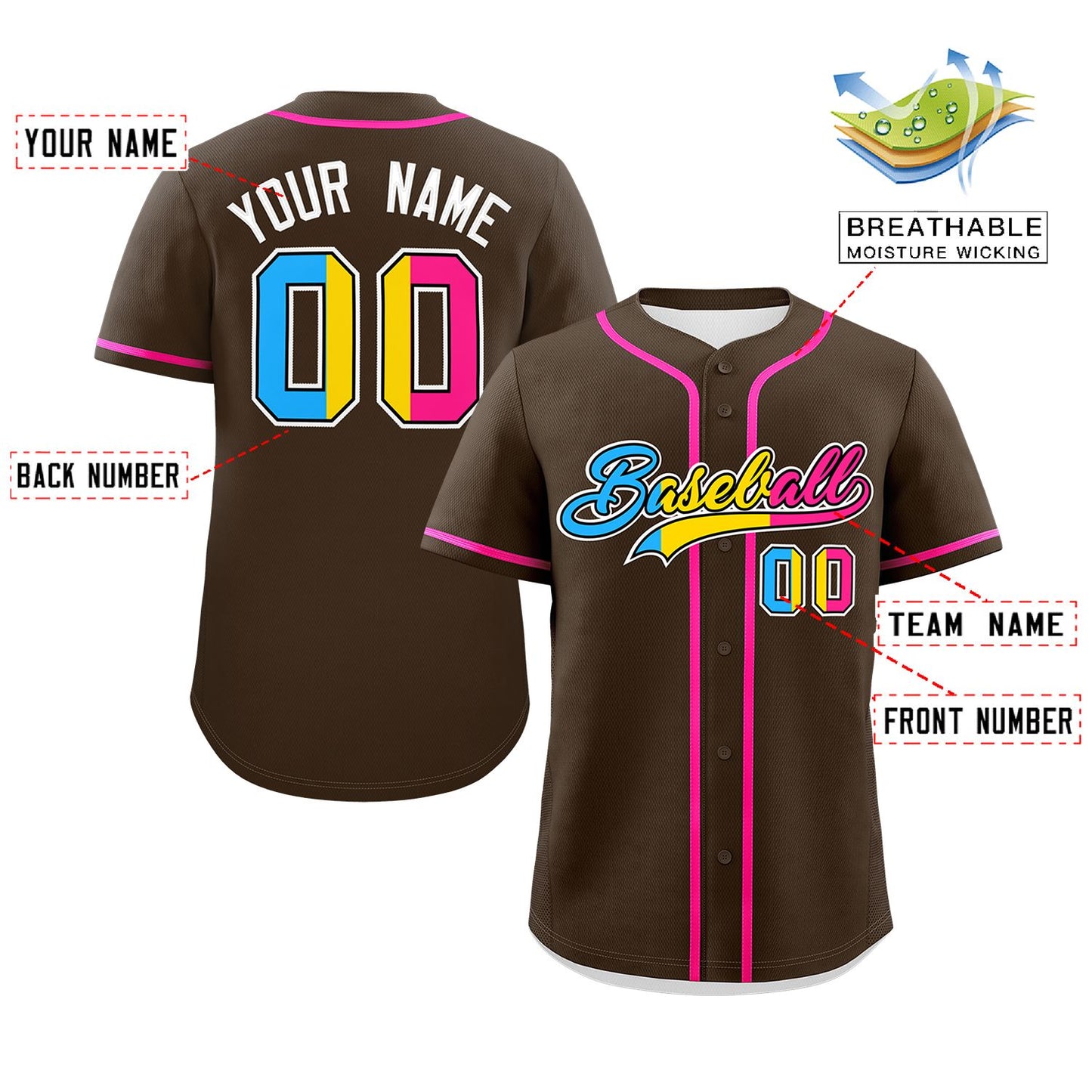 Custom Brown Pansexuality For Pride Month Classic Style Authentic Baseball Jersey