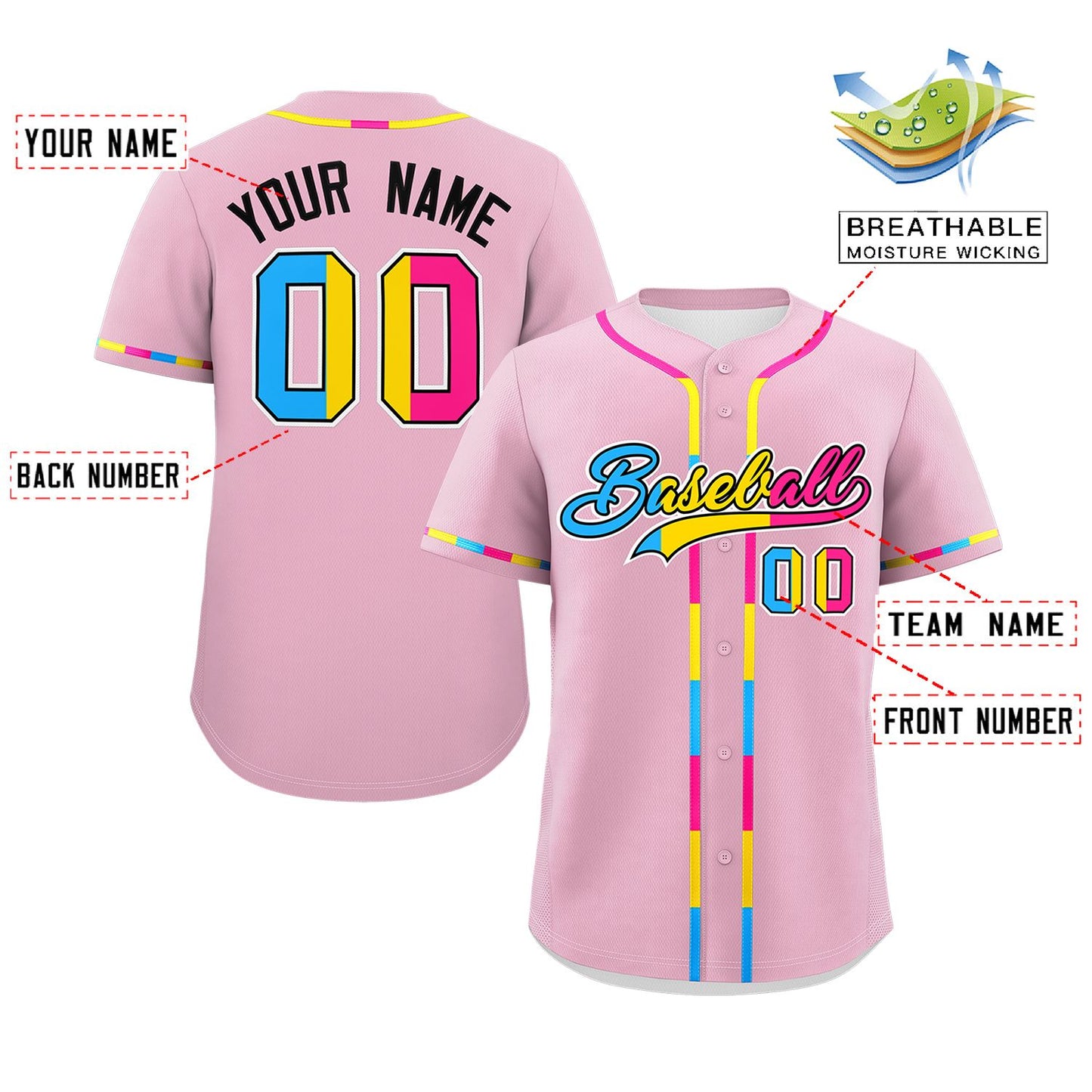 Custom Light Pink Pansexuality For Pride Month Classic Style Authentic Baseball Jersey