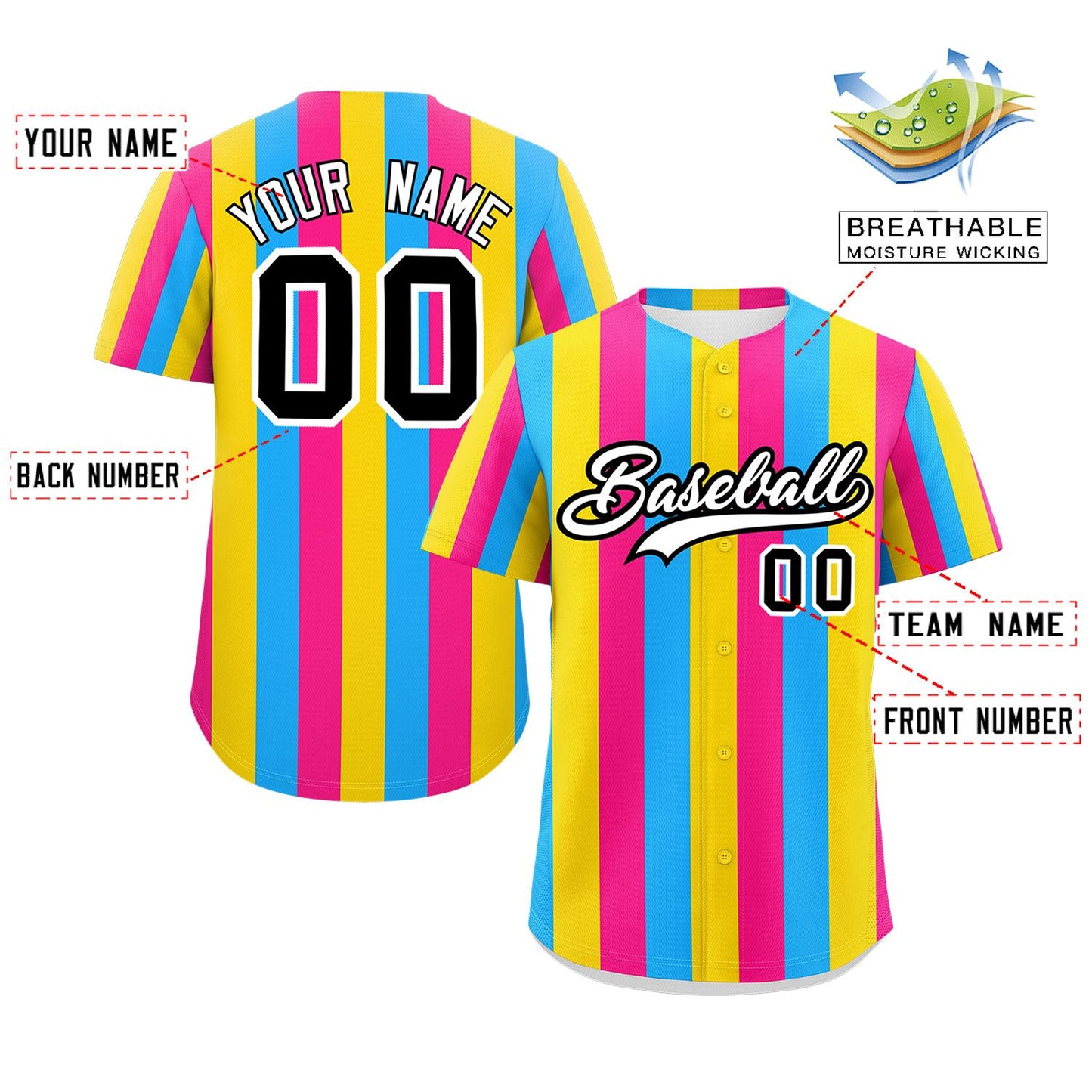 Custom Pink Gold-Powder Blue Pansexuality For Pride Month Color Block Authentic Baseball Jersey