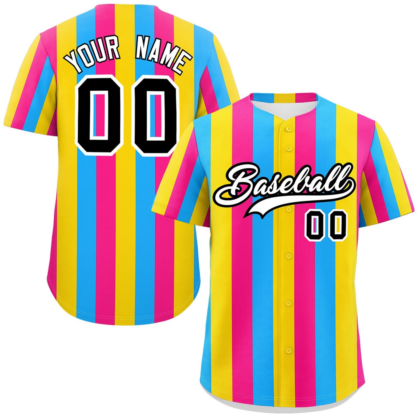 Custom Pink Gold-Powder Blue Pansexuality For Pride Month Color Block Authentic Baseball Jersey